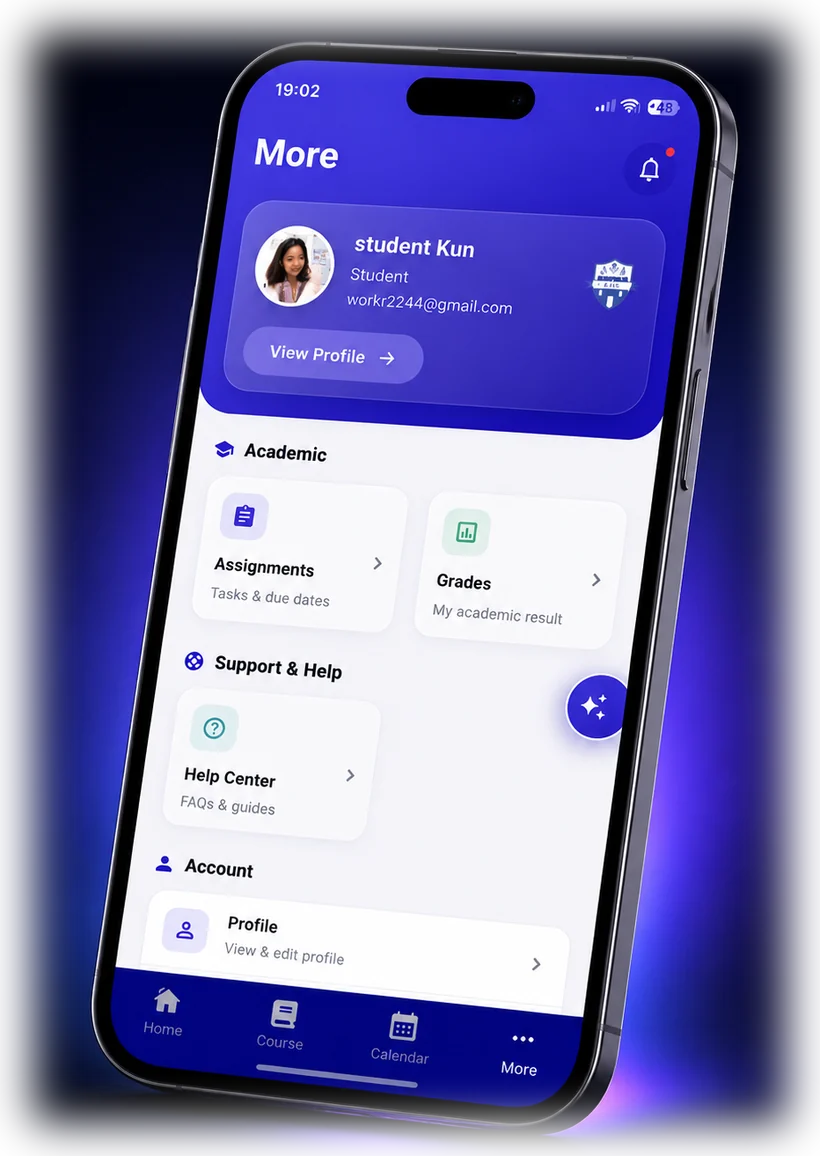 The My EAAS app showing its academic shortcuts screen