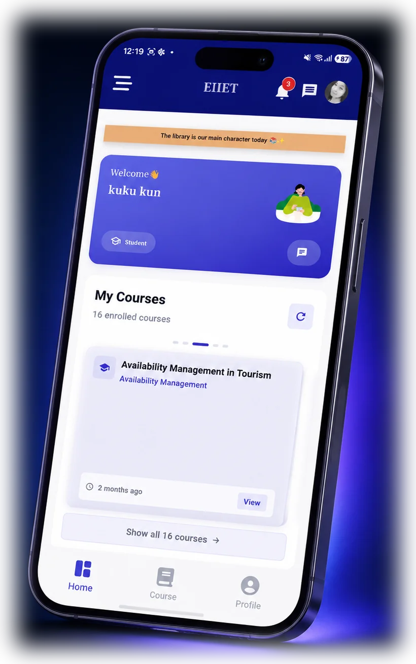 The My EIIET app showing a student's enrolled courses